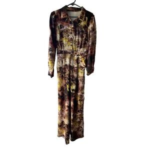 Fashion Nova Womens Multi Color Floral Wide Leg Palazzo Jumpsuit LS Sz M Boho